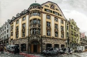 Credit Suisse building in Chur, Switzerland, liguria, swiss, street, town, chur, facade, graubünden, switzerland, buildings, europe, exterior, grisons, commerce, overcast, outdoor, urban, city, centre, trade