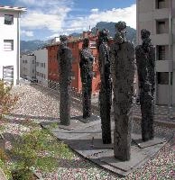 Artwork  in Lugano, alps, street, city, tessin, public, ticino, swiss, art, switzerland, visible, mountains, sculpture, figures, black, lugano, town, outdoors, display, open-air, standing