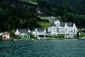 Hotel on the Vierwaldstättersee, Switzerland, europe, switzerland, luzern, vierwaldstättersee, shore, lake, hotel, grand, white, building, exterior
