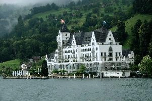 Hotel on the Vierwaldstättersee, Switzerland, europe, switzerland, luzern, vierwaldstättersee, shore, lake, hotel, grand, white, building, exterior