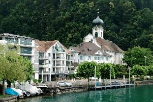 Lake-front church on Vierwaldstättersee, Switzerland, null