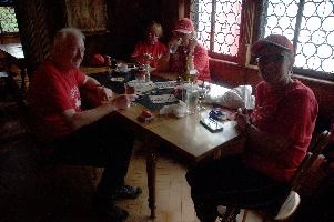 Group outing in Seelis, Switzerland, bar, bettina, europe, furniture, interior, lake, luzern, mum, people, red, restaurant, rütlihaus, swiss, switzerland, vierwaldstättersee, windows, wood