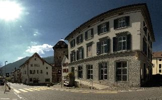 Maienfeld, spring, exterior, village, europe, town, switzerland, maienfeld, building, graubünden, street, graubuenden, outdoors, sunshine, blue sky, rural, alps, scenic, quaint