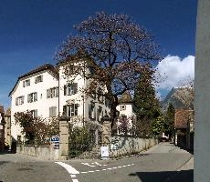 Maienfeld, spring, exterior, village, europe, town, switzerland, maienfeld, building, graubünden, street, graubuenden, outdoors, sunshine, blue sky, rural, alps, scenic, quaint