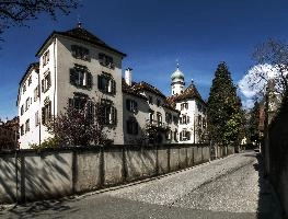 Maienfeld, spring, exterior, village, europe, town, switzerland, maienfeld, building, graubünden, street, graubuenden, outdoors, sunshine, blue sky, rural, alps, scenic, quaint