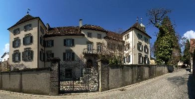 Maienfeld, spring, exterior, village, europe, town, switzerland, maienfeld, building, graubünden, street, graubuenden, outdoors, sunshine, blue sky, rural, alps, scenic, quaint