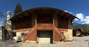 Barn in Maienfeld, maienfeld, building, valley, graubuenden, wooden, spring, graubünden, farm, schweiz, raised, barn, exterior, stairway, entrance, village, ¨rhine, timber, stairs, twin