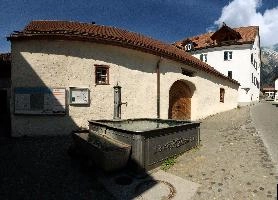 Maienfeld, fountain, village, europe, spring, quaint, graubuenden, maienfeld, rural, graubünden, scenic, trough, exterior, street, town, alps, switzerland, outdoors, building, sunshine, blue sky