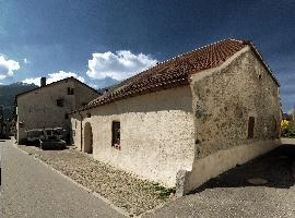 Maienfeld, barn, rural, alps, switzerland, scenic, spring, maienfeld, exterior, graubünden, town, graubuenden, building, blue sky, street, village, europe, quaint, outdoors, sunshine