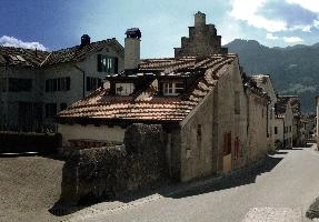Maienfeld, spring, exterior, village, europe, town, switzerland, maienfeld, building, graubuenden, street, graubünden, outdoors, sunshine, blue sky, rural, alps, scenic, quaint