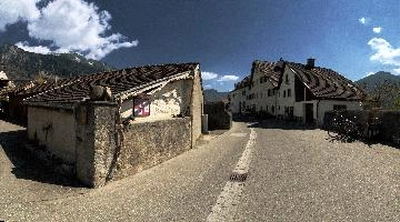 Maienfeld, spring, exterior, village, europe, town, switzerland, maienfeld, building, graubuenden, street, graubünden, outdoors, sunshine, blue sky, rural, alps, scenic, quaint