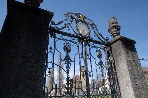 Gates of Schloss Salenegg, spring, ornate, castle, switzerland, wine, salenegg, maienfeld, black, graubuenden, vintner, schloss, iron, grounds, gate, grisons, portal, wrough