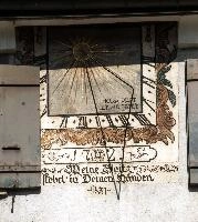 Gnomon, graubünden, rural, village, sundial, maienfeld, switzerland