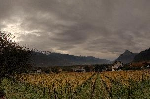 Autumn landscape in Maienfeld, Switzerland, null