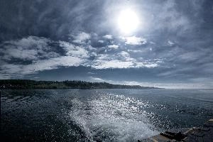 The Departure, constance, summer, germany, wake, ripples, ferry, lake, blue sky, bodensee, motor, meersburg, water, sunshine, transport, passage, sun, shore, ship, outdoors, bright, clouds