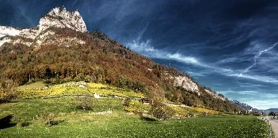 Heiligkreuz im Herbst, mels, scenery, alps, autumn, rural, gonzen, growing, sargans, fall, switzerland, outdoors, alpine, heiligkreuz, europe, colours, swiss, bright, sunshine, produce, mountains, vineyards, agriculture, vines, yellow, green