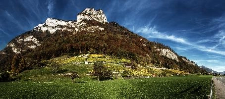 Gonzen from Heiligkreuz, mels, scenery, alps, autumn, rural, gonzen, growing, sargans, fall, switzerland, outdoors, alpine, heiligkreuz, europe, colours, swiss, bright, sunshine, produce, mountains, vineyards, agriculture, vines, yellow, green