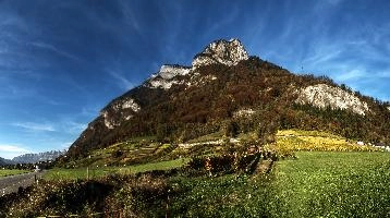 Gonzen in Autumn, mels, scenery, alps, autumn, rural, gonzen, growing, sargans, fall, switzerland, outdoors, alpine, heiligkreuz, europe, colours, swiss, bright, sunshine, produce, mountains, vineyards, agriculture, vines, yellow, green