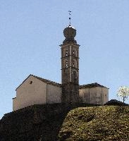 Chapel with onion tower in Swiss town of Mesocco, blue, sky, building, chapel, onion, church, clock, italian, tower, mesocco, facade, grisons, exterior, switzerland, religion, europe, catholic