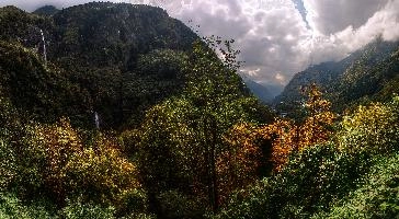 Autum view from the Castello di Mesocco in Grisons, Switzerland, historic, sunshine, overcast, sunlight, cloudy, scenery, castle, foliage, graubünden, colours, grisons, woodland, mesocco, forest, waterfall, europe, autumn, hiking, swiss, site, walking, switzerland, national, outdoors