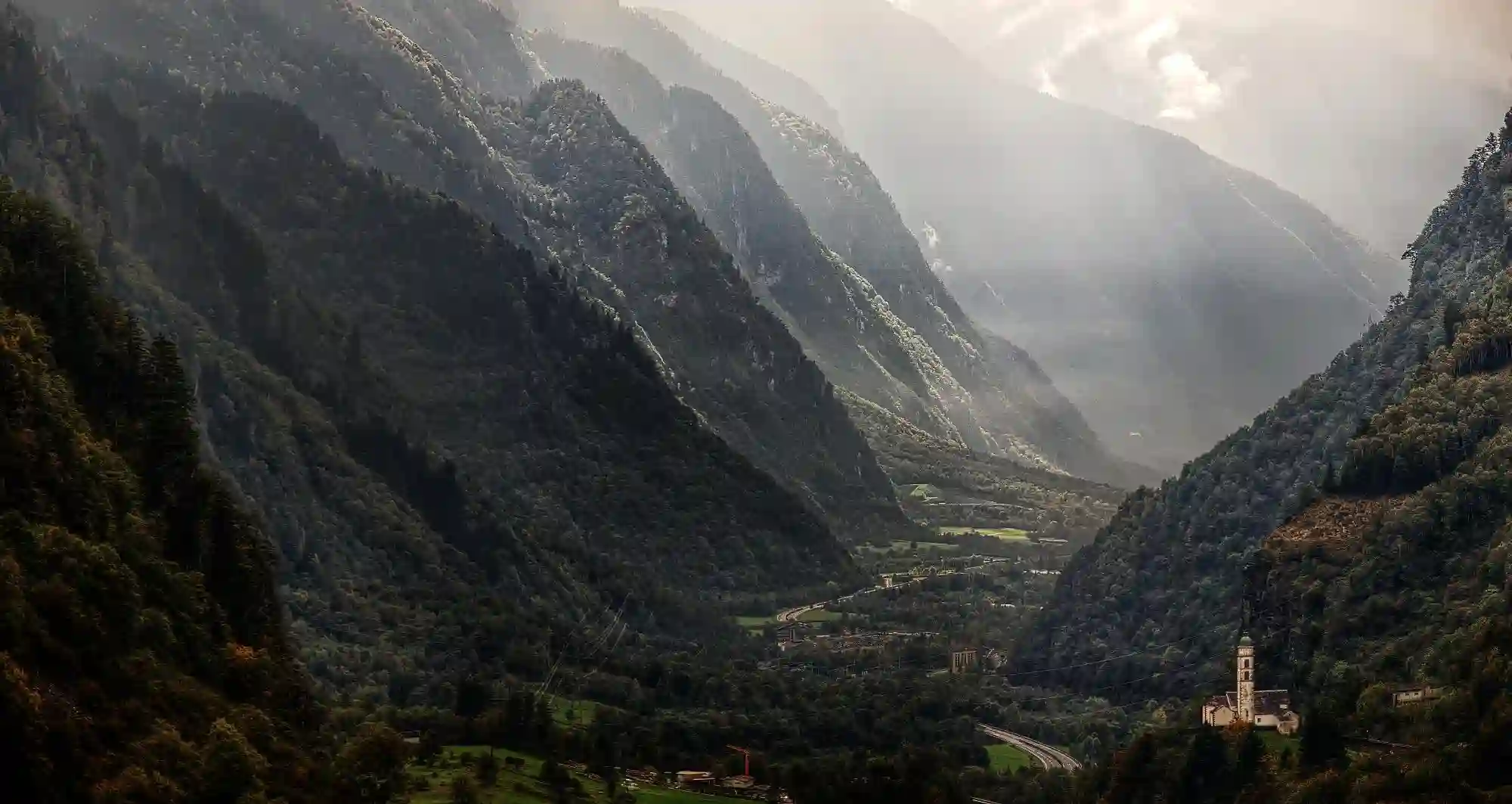 View South from Mesocco castle in the Swiss Canton of Grisons, null