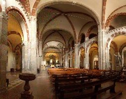 Church in Milano, exterior, building, street, urban, city, summer, architecture, italy, milan, europe, brick, church, christian, religion, pews, catholicism, santambrogio, worship, basilica, columns, interior