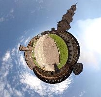 Castello Sforzesco, Milano, italy, small-world, towers, sforza, historic, sforzesco, milan, projection, europe, architecture, castle, stereographic, 360°, fortification, summer, sky