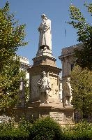 Leonardo, italy, carving, da vinci, sculpture, statue, milan, piazza scala, europe, architecture, artist, stone, leonardo, memorial