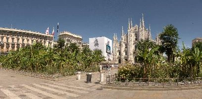 Milan cathedral from the square seen in bright sunglight, catholicism, religion, sunshine, summer, church, cathedral, white, duomo, stone, italy, architecture, milan, monumental, europe, historic