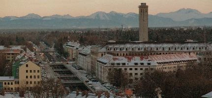 2018, bayern, cold, alps, dusting, germany, city, muenich, one, buildings, muenchen, winter, view, blue, deutschland, munich, sky, motel, viewpoint, tower, mountains, panorama, cityscape, clear, suburbs, sunset, bavaria, snow, suburb, high