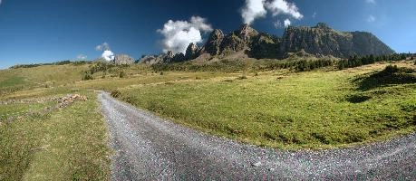 Alvier from Alp Palfries, alps, blue sky, scenic, hiking, summer, walking, switzerland, sunshine, europe, path, mountains, meadow, terrain, track, peak, alvier, landscape, outdoor, sky, blue, crag, rugged