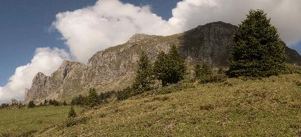Alvier mountain seen from Alp Palfries in Eastern Switzerland, outcrop, rock, rugged, peak, mountains, hiking, alp, walking, palfries, outdoors, sargans, sunlight, switzerland, pasture, europe, meadow