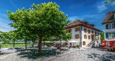 Old Swiss building in the vicinity of Pfäffikon, Lake Zürich, sunny, shutters, village, restaurant, rural, bar, building, stone., pfäffikon, traditional, lake, old, zürchersee, daylight, zürich, summer, swiss, outdoors, switzerland, blue sky