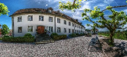 Buildings in the monastery area around Pfäffikon, Lake Zürich, traditional, preserved, old, tourism, buildings, townscape, lake, rural, daytime, zürchersee, village, bright, zuerich, construction, blue sky, zürich, stone, sunlight, pfäffikon, terracotta, sunny, swiss, lakeside, autumn, switzerland, monastery, outdoors