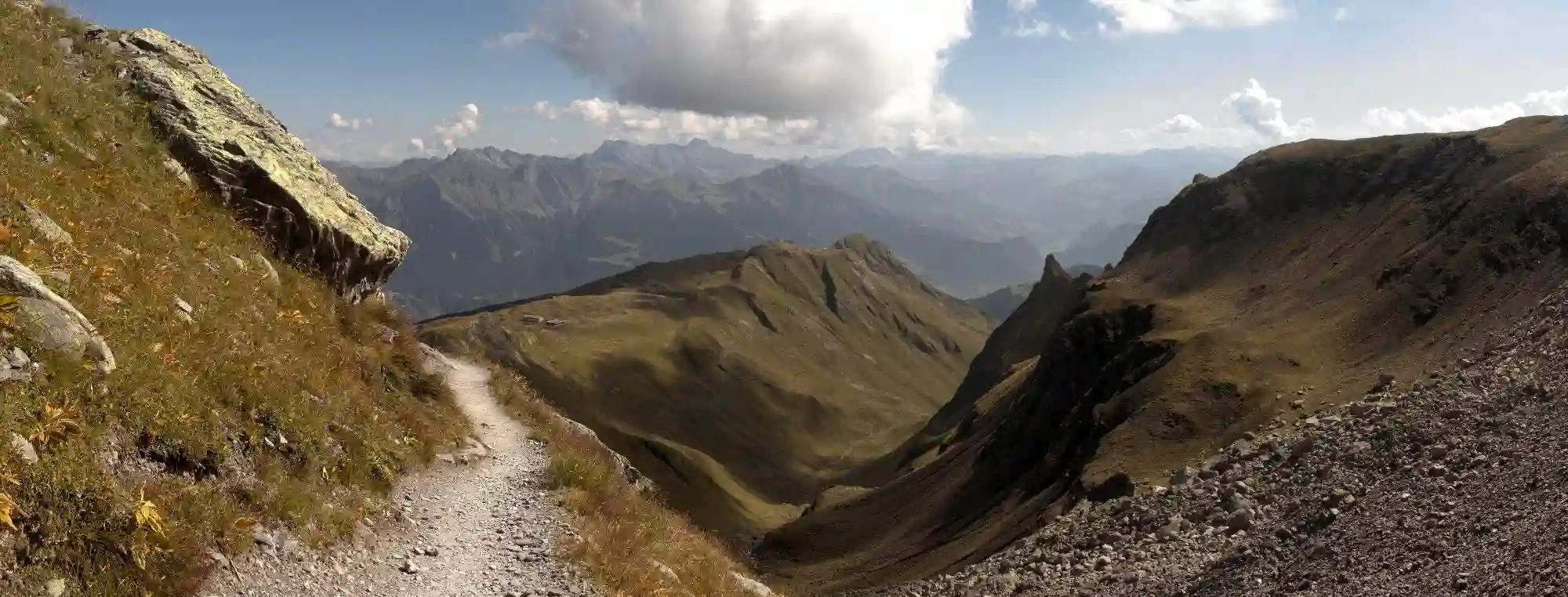 Terrain of the Pizol, alps, landscape, wangs, peaks, clouds, pizol, switzerland, nature, europe, travel, mountains, sky, hill, cloud, mountain, 5-lakes, rock, peak, trekking