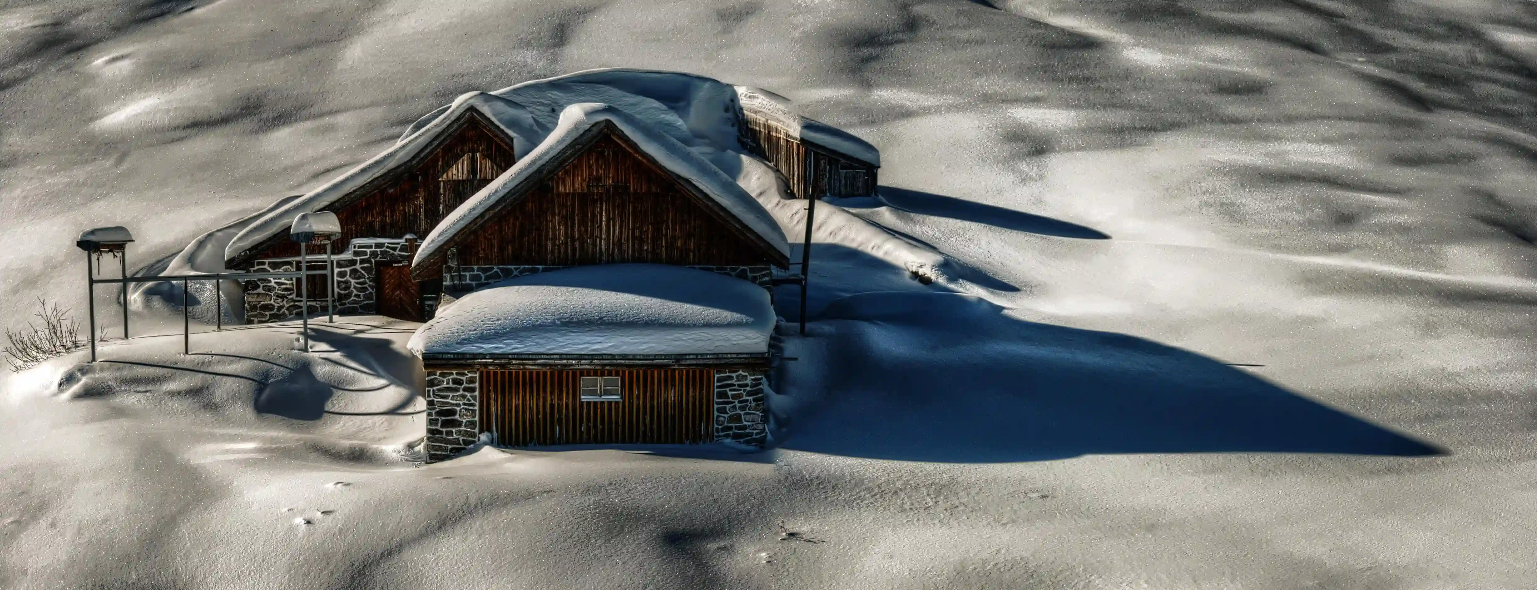 Alpine chalet in snow on the Pizol, Swiss Alps, null