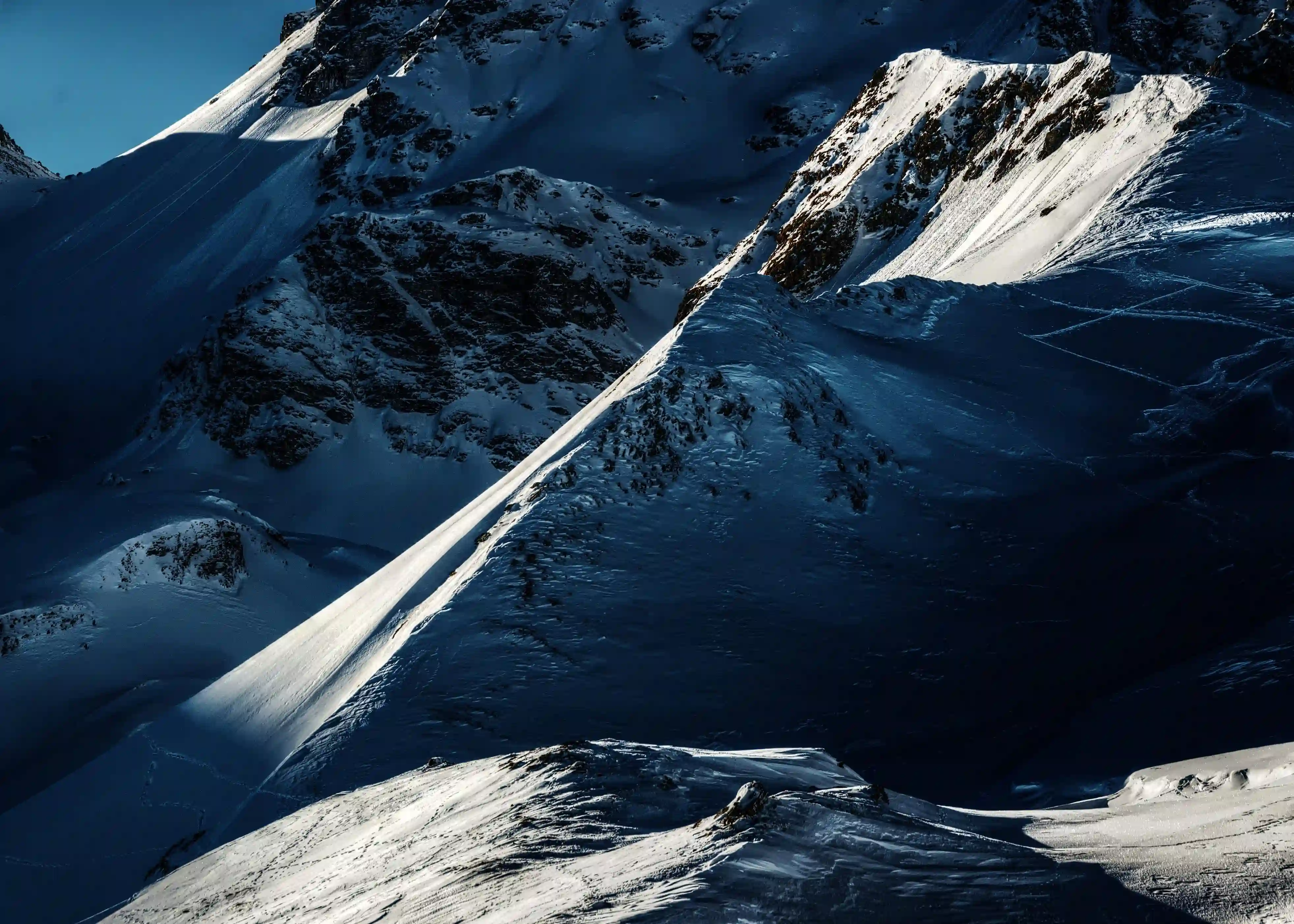 Light and shadow on the Winter slopes of the Pizol, Swiss Alps, null