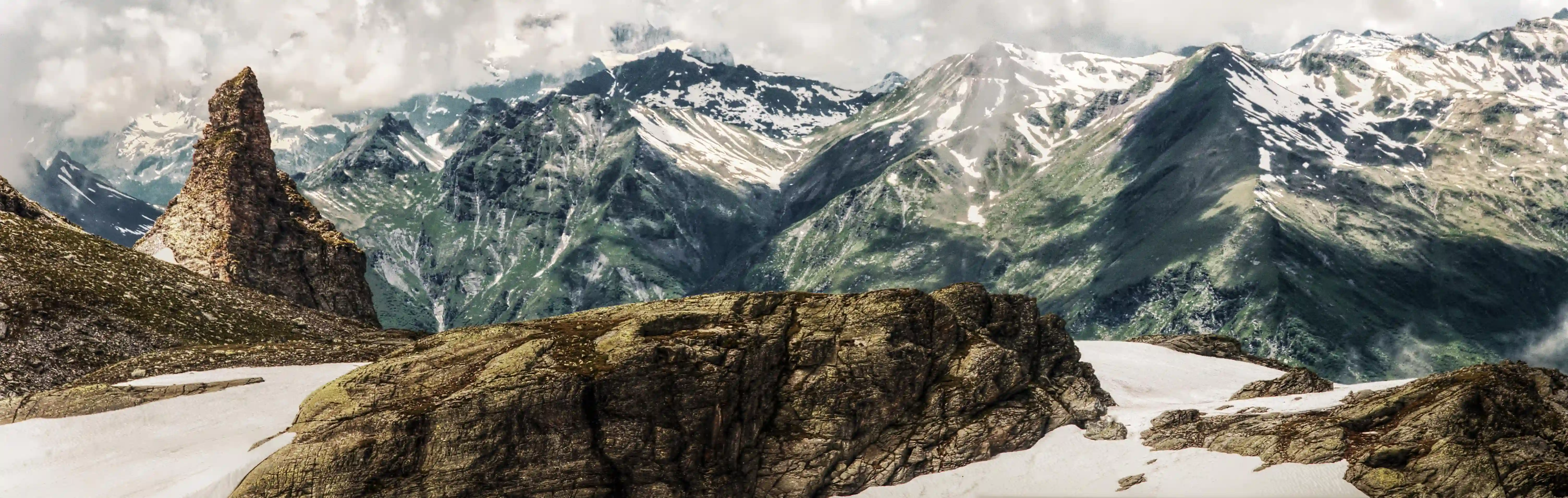 Spectacular local peak and view of the Alps from the 5-lakes walk above Wangs, Switzerland, terrain, peak, stone, route, rock, walk, snow, ice, pizol, hiking, mountains, walking, alpine, scenery, sky, alps, landscape, clouds, swiss, rugged, background, switzerland, rough, panorama
