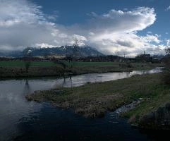 Canal at Rüti SG, Switzerland, rheintal, ruethi, canal, alps, evening, rüthi sg, switzerland, clouds, mountains
