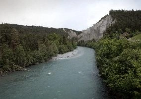 Stretch of the Rhine Gorge near Rhäzuns in Switzerland, water, river, tuff, rock, rhäzüns, hiking, gorge, walking, rhine, rugged, grisons, grey, switzerland, ravine, europe, flowing