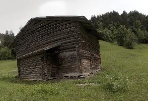 Barn in meadows near the Swiss village of Randa, Valais, timber, wood, agricultural, building, barn, picturesquw, hut, scenic, valais, rural, randa, woodland, switzerland, meadow, europe, field