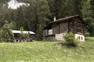 Farmhouse and barn in meadows near the Swiss village of Randa, Valais, timber, wood, agricultural, building, barn, picturesquw, hut, scenic, valais, rural, randa, woodland, switzerland, meadow, europe, field