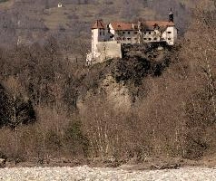 Castle Rhäzüns on the Grisonian Alpine Rhine river in Switzerland, valley, grisonian, rhäzüns, spring, river, bed, grisons, gorge, castle, europe, schloss, rhäzüns, sunshine, rhine, water, shingle, alpine, mountains, switzerland, chur