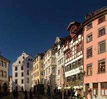 Traditional half-timbered buildings in the cathedral quarter of Sankt Gallen, Switzerland, switzerland, traditional, exterior, building, outdoors, architecture, gallen, germanic, sankt, sunshine, europe, city, facade, half-timbered, town, street