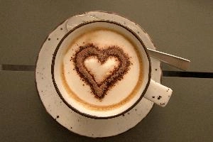 Capuccino with heart-shaped cocoa, switzerland, foam, spoon, coffee, café, cappuccino, gallen, topping, sankt, restaurant, europe, cocoa, breakfast, saucer, cup, chocolate, shape