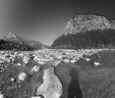 Bed of the Rhein near Sargans, europe, switzerland, sankt, gallen, liechtenstein, ellhorn, pizol, rhine, nbed, river, valley, rocks, boulders, water.b&w