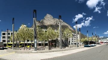 Bahnhofareal, Sargans, areal, paved, switzerland, urban, alps, buildings, spring, bus-stop, modern, lamps, cityscape, bahnhof, rural, swiss, scenery, sargans, pillars, landscape, outdoor, square, growth, gonzen, blue, business, park, panorama, mountains, planted, blossom, station, concourse, cloud, sky