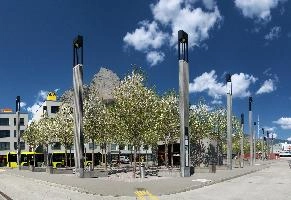 Bahnhofareal Sargans, areal, paved, switzerland, urban, alps, buildings, spring, bus-stop, modern, lamps, cityscape, bahnhof, rural, swiss, scenery, sargans, pillars, landscape, outdoor, square, growth, gonzen, blue, business, park, panorama, mountains, planted, blossom, station, concourse, cloud, sky