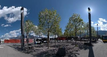 Bahnhofareal, Sargans, spring, forecourt, bus, bahnhof, towers, mountains, sargans, square, schweiz, modern, alps, trees, blue, sky, railway, station, lamps, . foliage, outdoors, sunshine