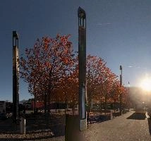 Autumn foliage on  the trees in Sargans station forecourt, Switzerland, forexourt, station, bus, sankt gallen, sargans, colour, walking, leaves, outdoors, red, autumn, foliage, switzerland, trees, europe, lamps